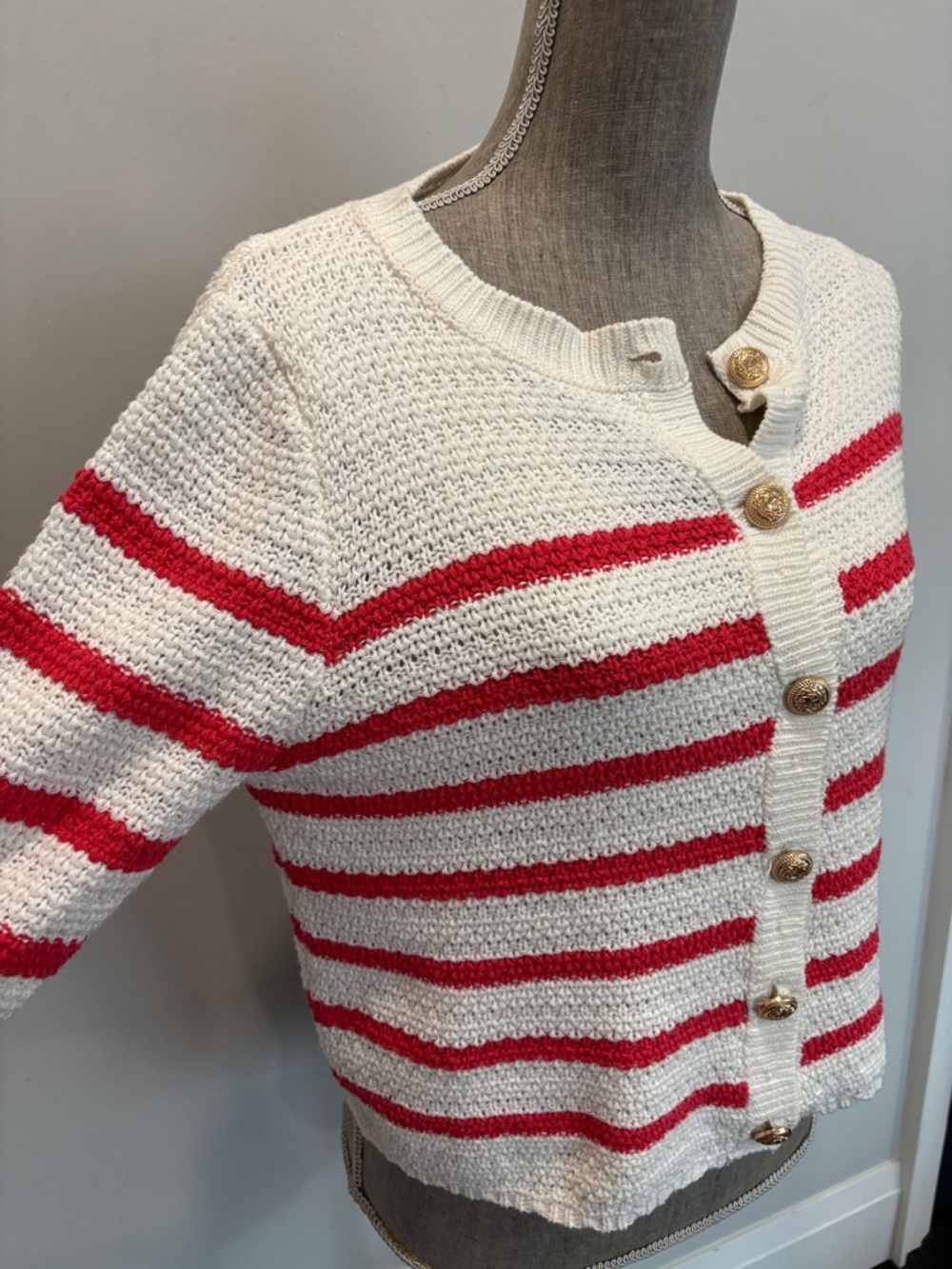 Pink Martini Red & White Striped Button-Front LadyLike Cardigan size small - Picture 6 of 13